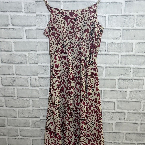 Papaya Red and Cream High Low Dress, cream, white, black hearts, ruffle size S - Picture 7 of 11